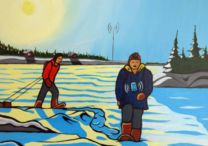 Image by artist Jesse Fiddler published on the cover of "Stories from the First Mile: Digital Technologies in Remote and Rural Indigenous Communities", under Creative Commons license.