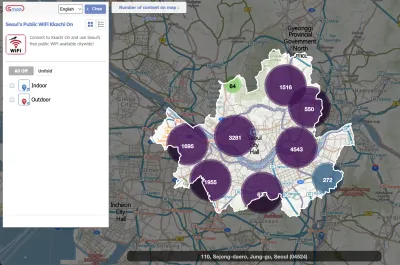 Map image of free Wi-Fi access points throughout Seoul via Smart Seoul Map image linking to Open Net Korea on how collaborating with the APC network helped win the fight for municipal internet in South Korea