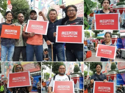 Students demand to #keepiton. Image credit: Damar Juniarto. Used via EngageMedia under CC BY 4.0 licence. image linking to EngageMedia: On recent internet blocking and throttling in West Papua